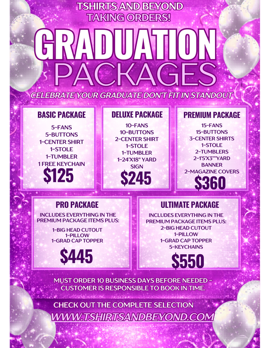 Custom Graduation Packages | Personalized Graduation Party Favors, Shirts, Stoles, Tumblers & Banners